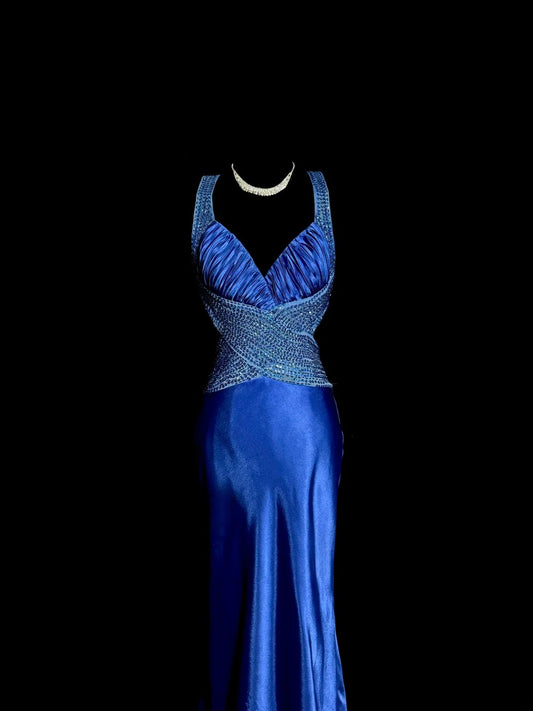Modest Mermaid Royal Blue Sweetheart With Strap Satin With Open Backs Prom Dresses Long Formal Dress Graduation Gown MP511