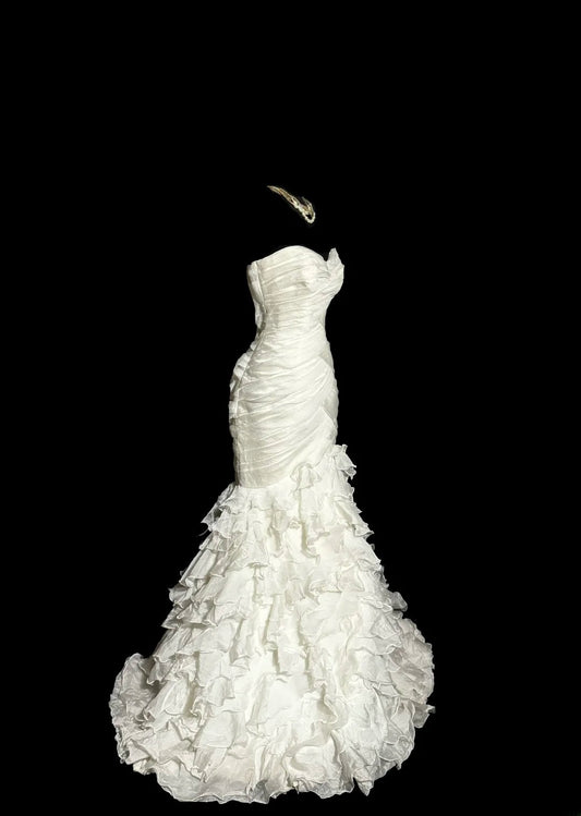 Vintage Mermaid 70s Sweetheart Tiered Layers Ivory Princess Bridal Gowns Wedding Dresses MP582