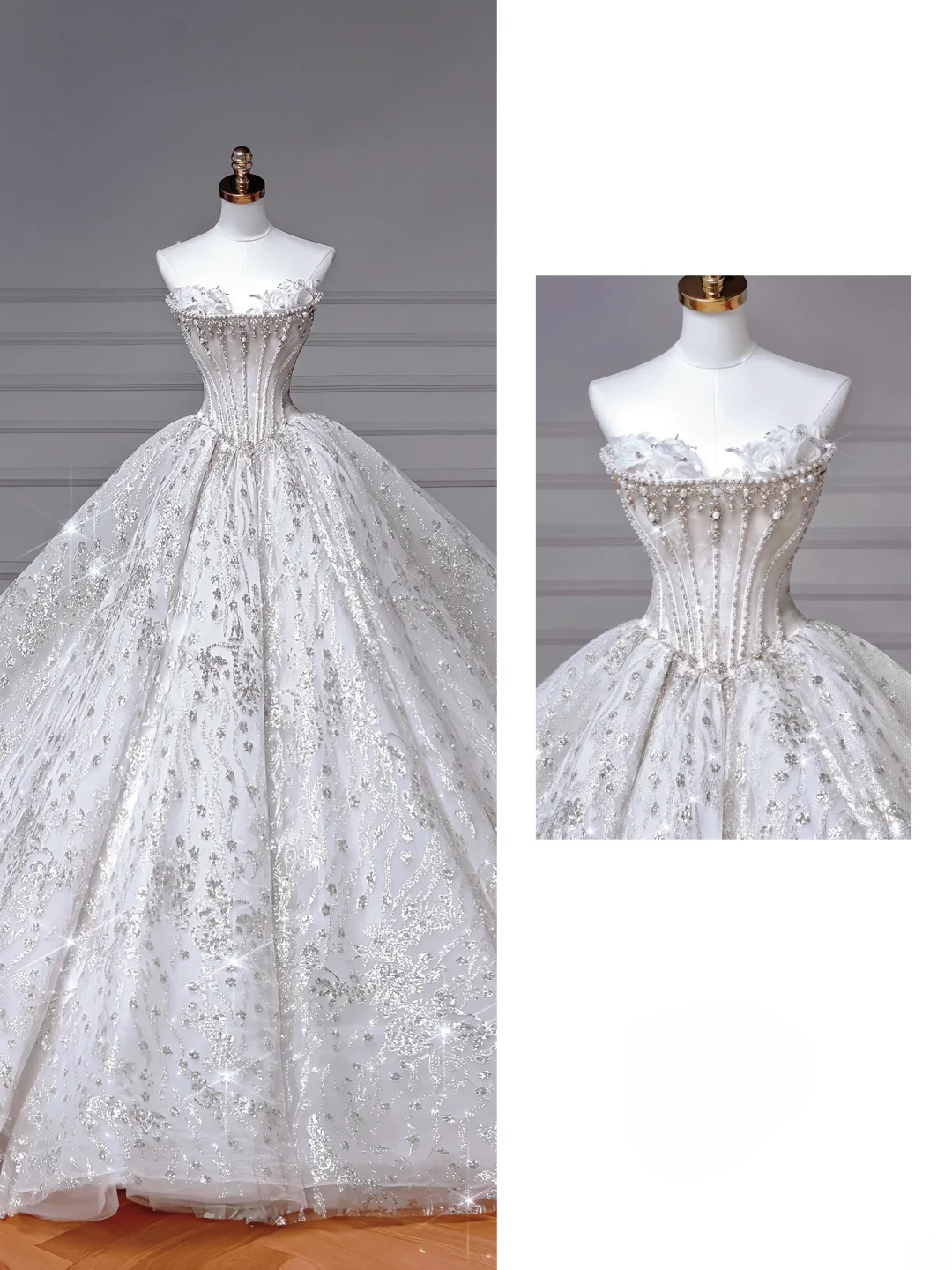 Timeless Ball Gown Sweetheart With Flowers Beaded Crystals Bodice Sweep Train Princess Bridal Gowns Wedding Dresses MP036