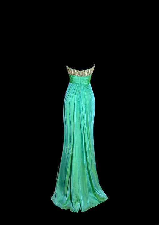 Luxuriöses Meerjungfrauen-Sweetheart-Kleid aus grünem Chiffon mit Perlen, langes Ballkleid Damen Partykleid MP584