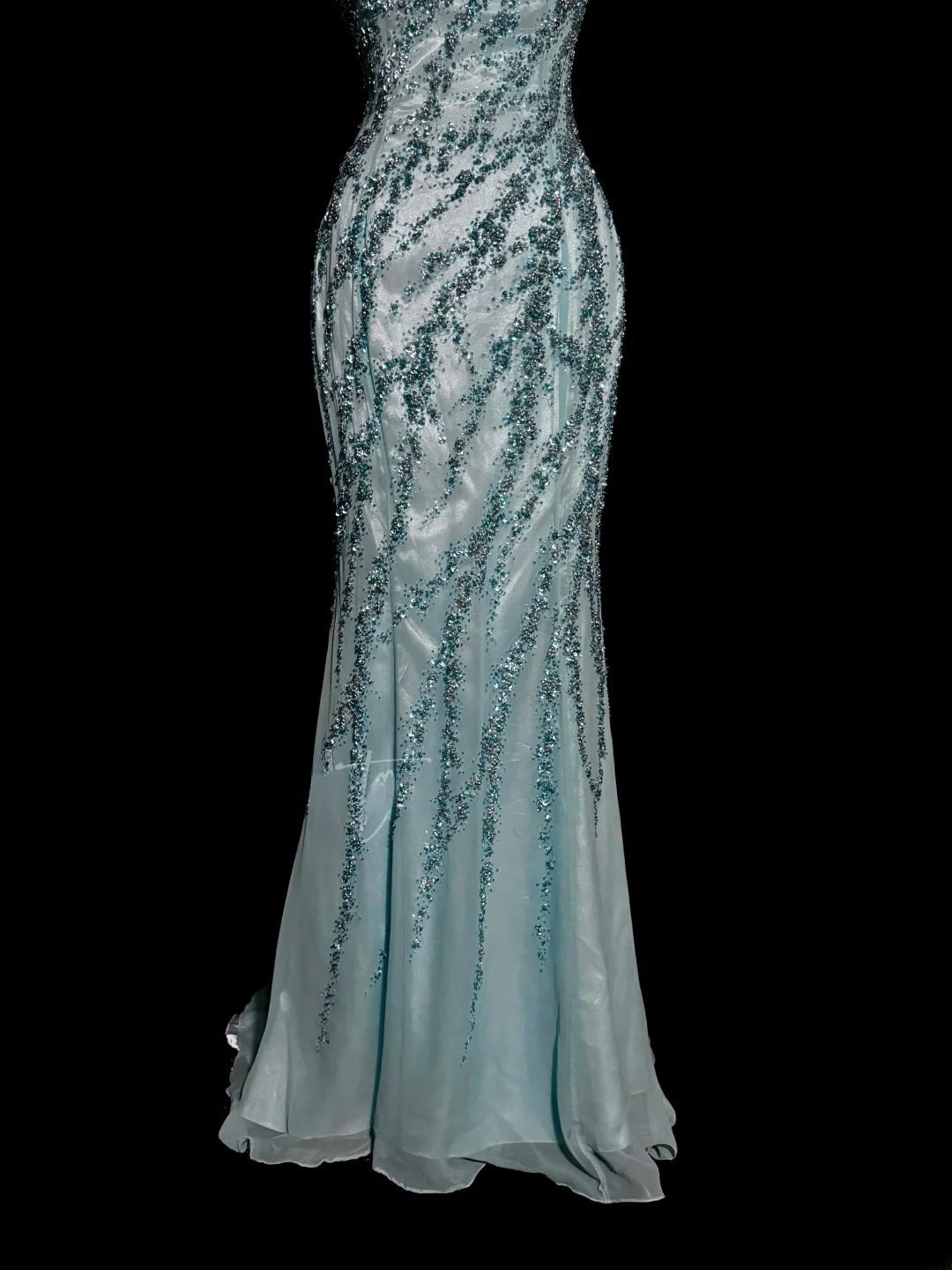 Atemberaubendes Meerjungfrauen-Trägerlos-Kleid in Blau mit Perlenstickerei, langes Ballkleid, Partykleid für Damen MP587