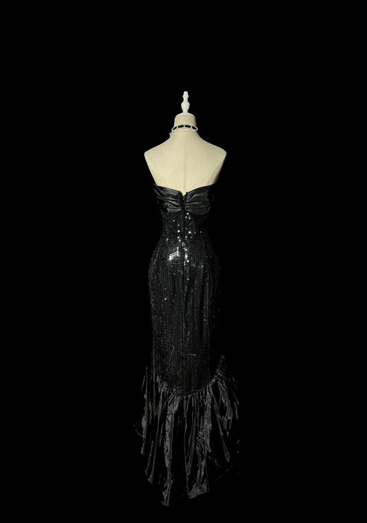 Stunning Mermaid Sweetheart Black With Bow-knot Long Prom Dresses Women Party Gowns MP588