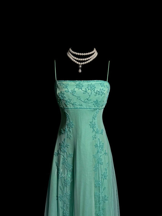 Classy A line Spaghetti Strap Light Green With Beaded Backless Sleeveless Floor Length Prom Dresses MP639