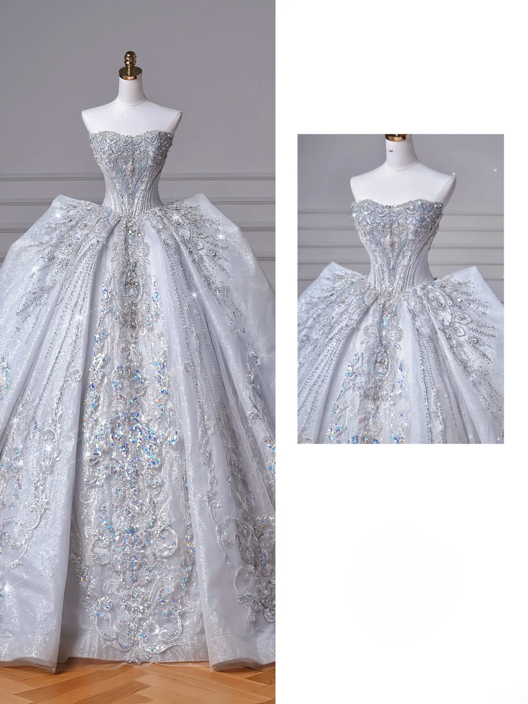 Princess Ball Gown Sweetheart Sequin Sparkle Light Blue With Crystals Beaded Bodice Appliques Princess Bridal Gowns Wedding Dresses MP050