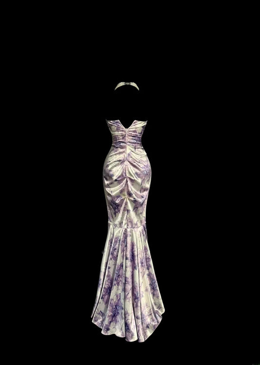 Classy Mermaid Sweetheart Floral Satin With Pleated Sleeveless Floor Length Prom Dresses MP644
