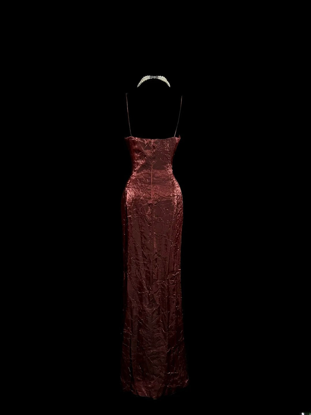 Glamorous Sheath Spaghetti Strap Burgundy Lace With Beaded Sleeveless Long Prom Dresses MP657