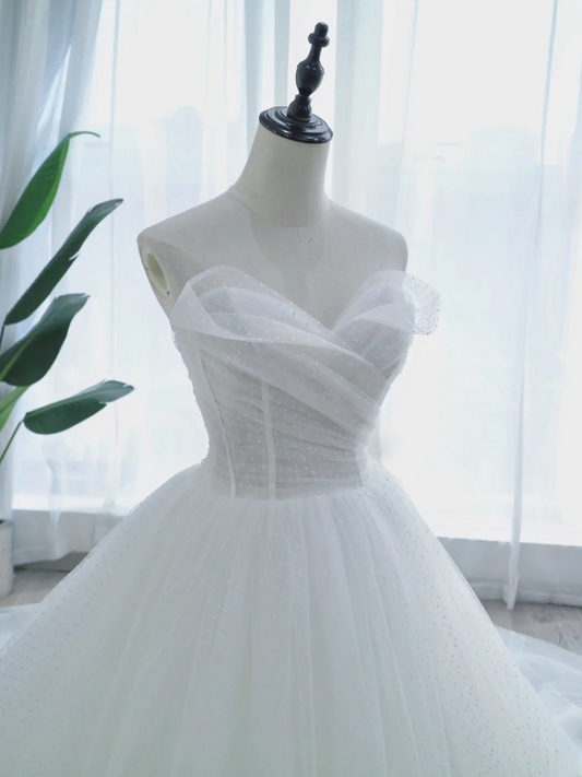 Robes de mariée princesse MP069 simples, bustier, en tulle blanc, longueur ras du sol