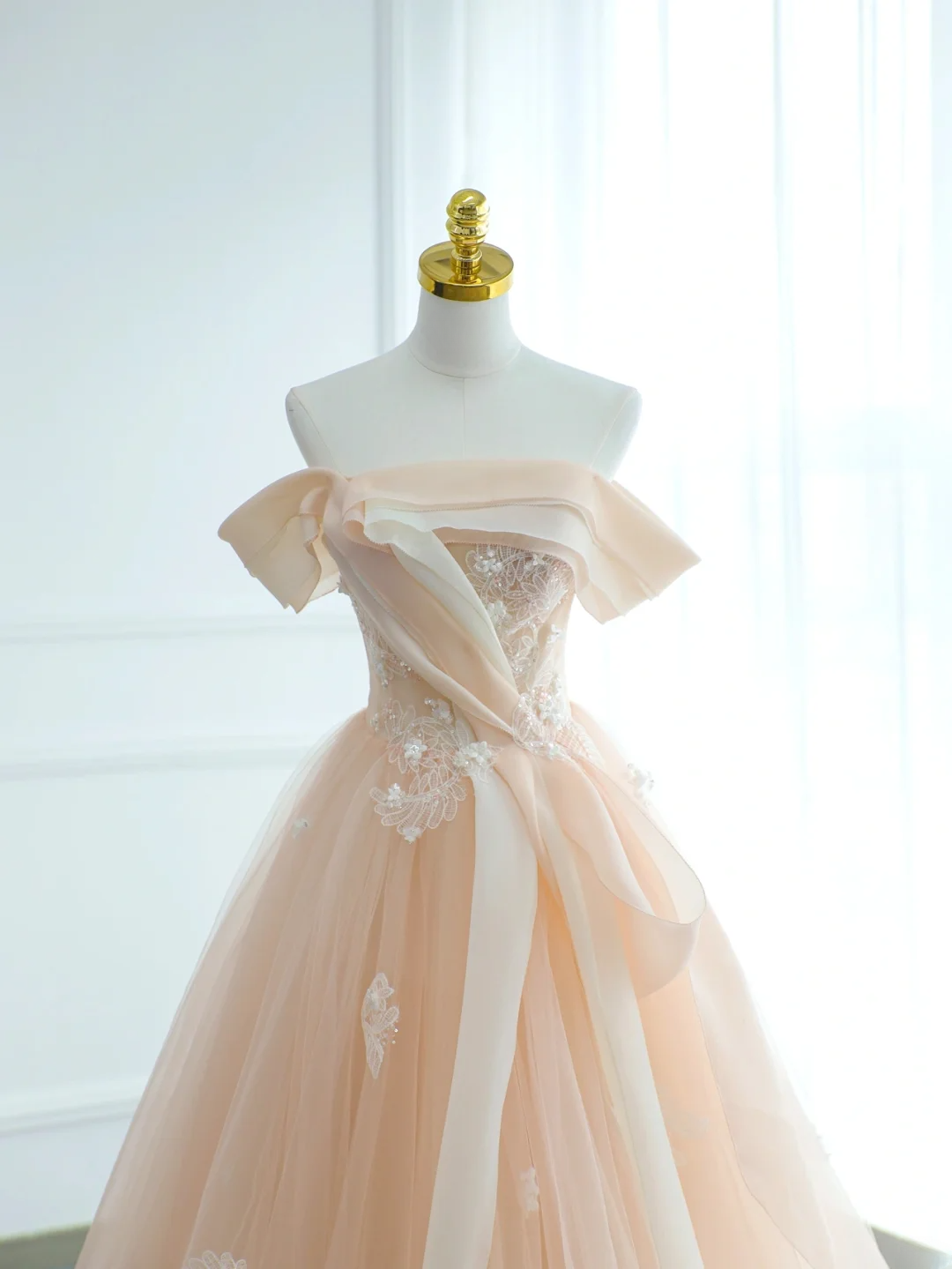 Charming Ball Gown Off The Shoulder Blush Pink Tulle With Applique Long For Senior Year 2026 Prom Dresses Sweet 16 Dress MP075