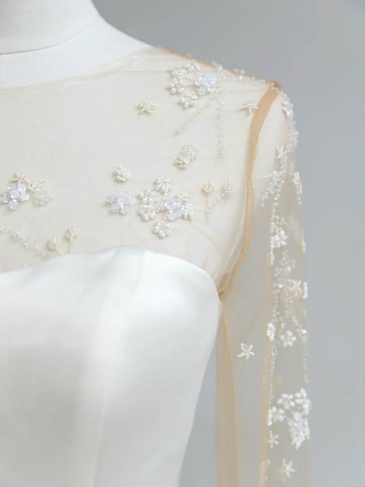 Dream A Line Scoop Long Sleeves Ivory With Applique Court Train Princess Bridal Gowns Wedding Dresses MP080