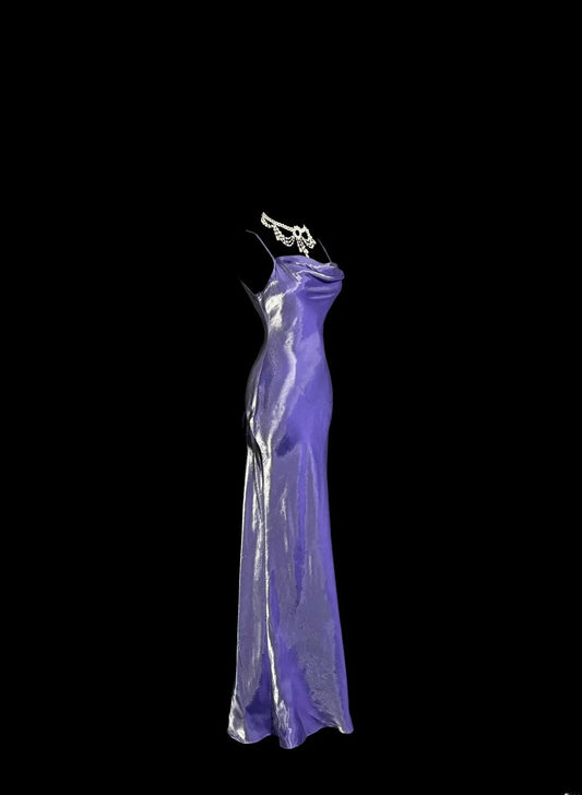 Stylish Mermaid Spaghetti Strap Purple Silky Satin Sleeveless Formal Gown Prom Dresses Inspiration Formal Dress MP1191