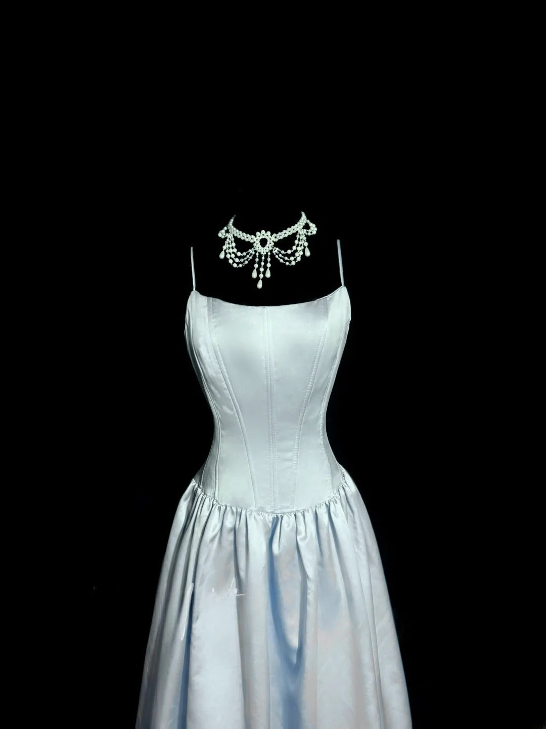 Elegantes Ballkleid Spaghettiträger Hellblau Ärmelloses Abendkleid Abschlussballkleid Inspiration Festliches Kleid MP1192
