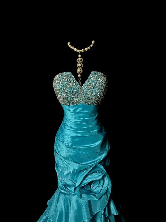Vintage Mermaid Strapless Blue With Beading Retro Themed Prom Outfits 90s Y2K Evening Dress Long Prom Dresses MP1193