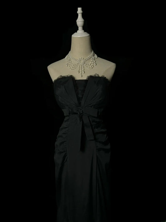 Aesthetic Mermaid Strapless Black Tie Dress With Ruched Inspiration Sleeveless Pageant Outfits Prom Dresses MP1197
