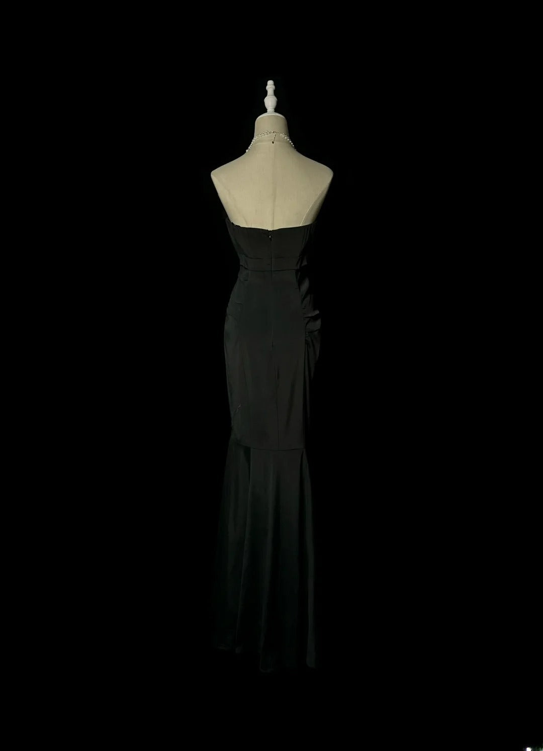Robe de soirée sirène sans bretelles noire élégante avec fronces, sans manches, pour concours de beauté, robes de bal de promo MP1197