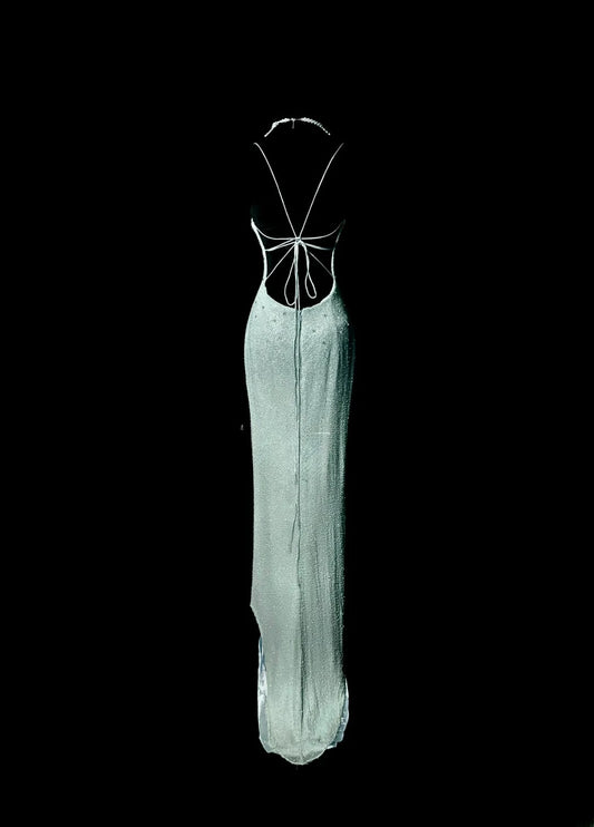 Aesthetic Mermaid Spaghetti Strap Blue Backless With Beads Inspiration Sleeveless Pageant Outfits Prom Dresses MP1198