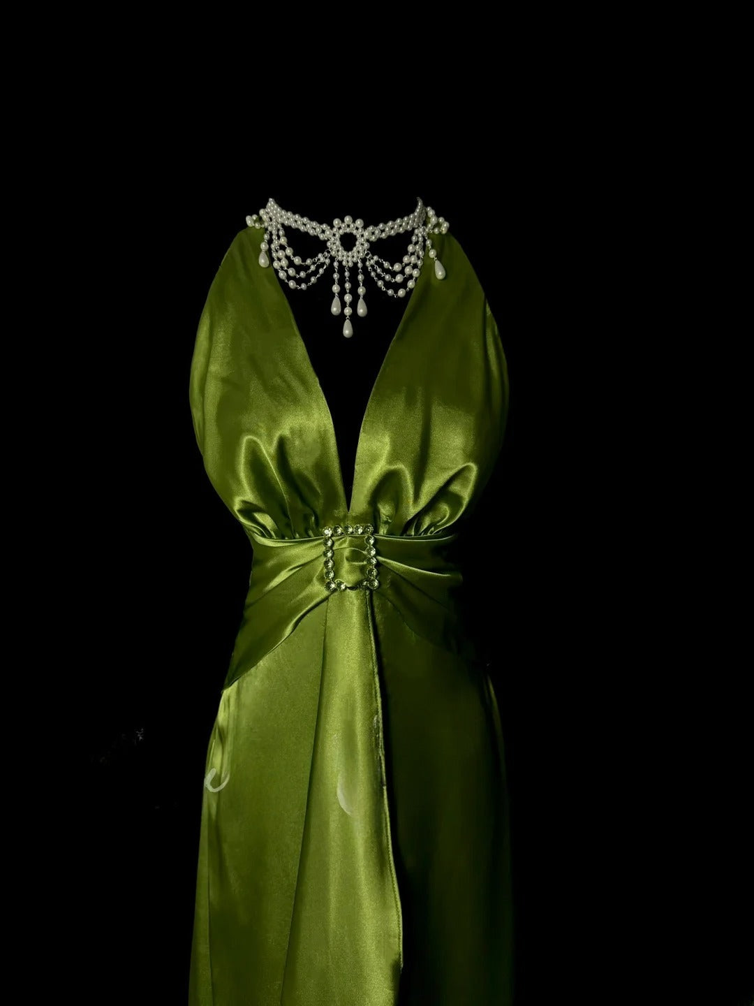 Aesthetic A line Halter Olive Green Satin Inspiration Sleeveless Pageant Outfits Prom Dresses MP1199