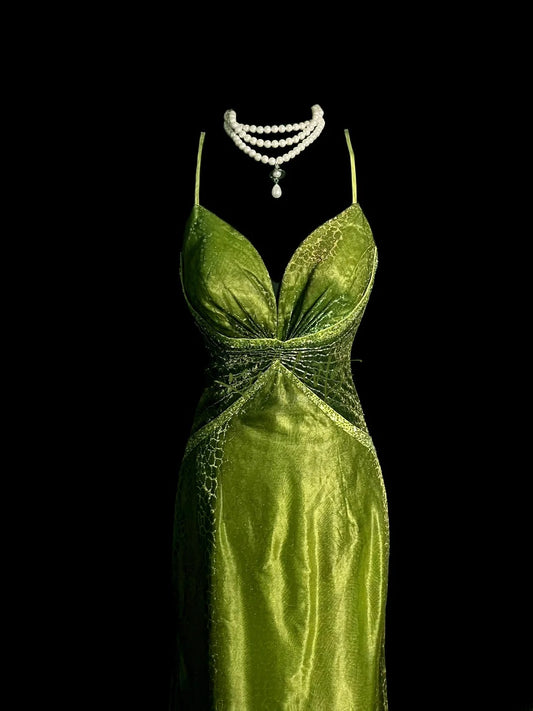 Vintage Mermaid Spaghetti Strap Green Retro Themed Prom Outfits 90s Y2K Evening Dress Formal Dresses MP1435