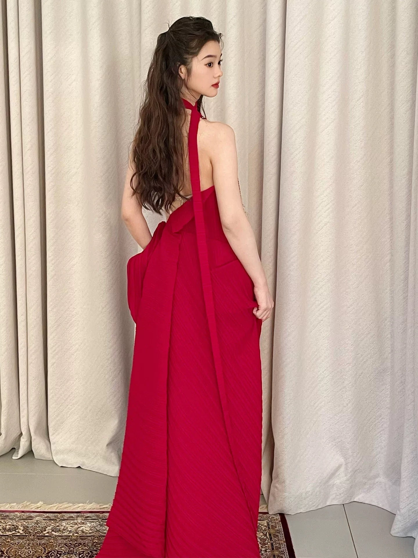 Simple Long Prom Dresses A line Strapless Red Chiffon Formal Dress Graduation Gowns MP292