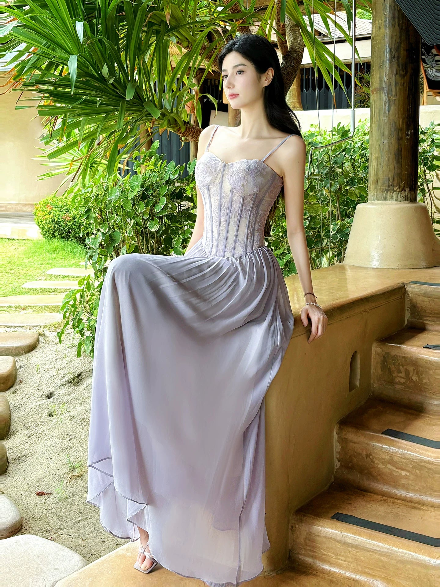 Cute A line Spaghetti Strap Lilac With Lace Top 18th Birthday Gown For Women Party Dresses Holiday Beach Outfits MP203