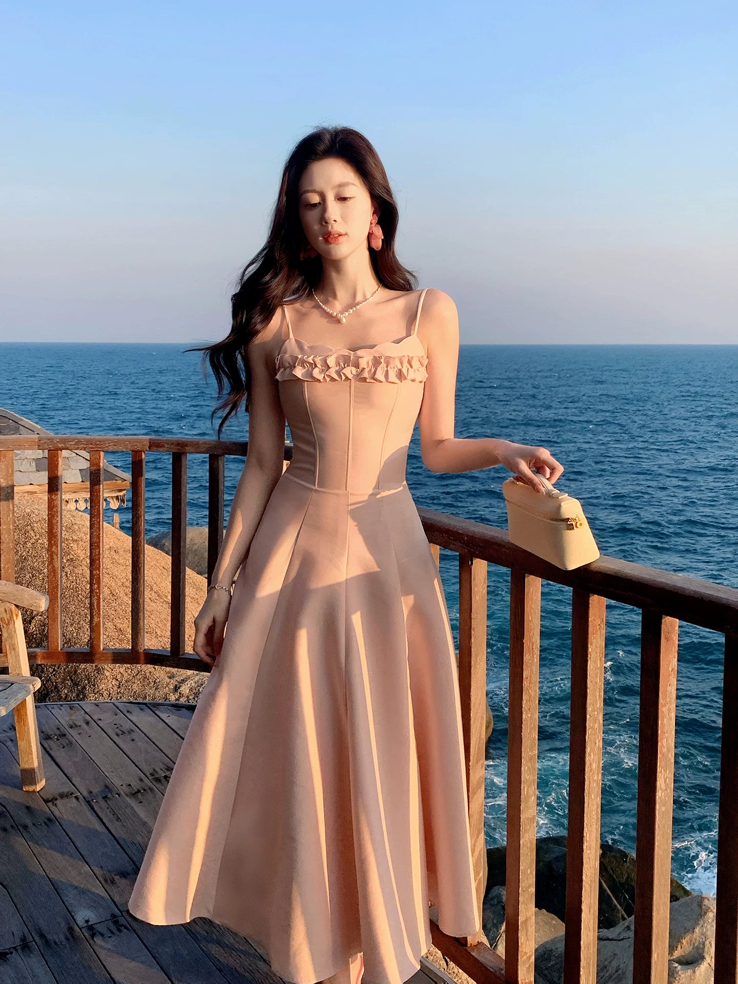 Französisch Stil A-Linie Spaghettiträger Rosa Satin Ideen für Damen 18. Geburtstag Beeindrucken Sommer Strand Abschlussball Kleider Abend Outfit MP271