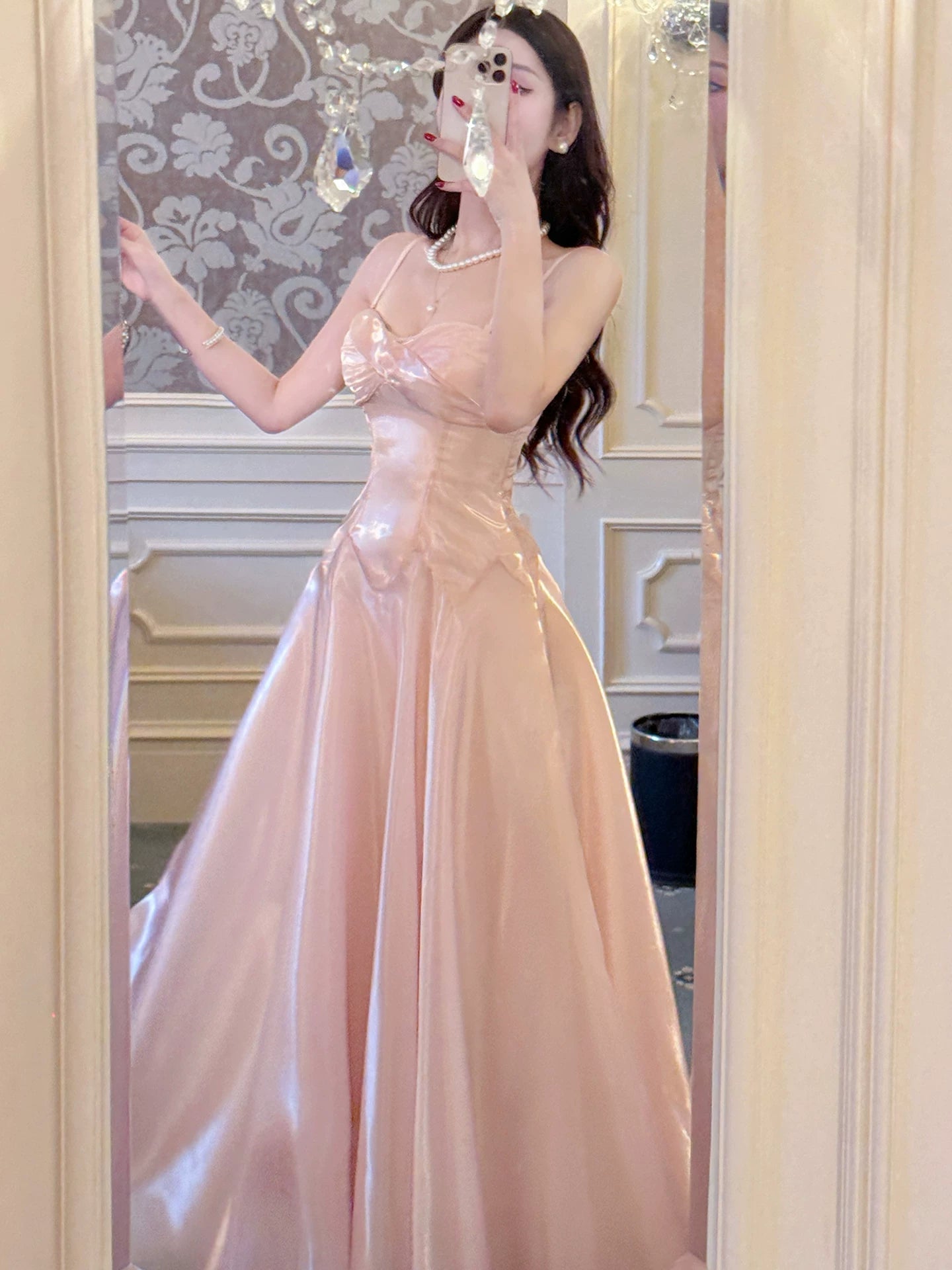 Simple A line French Style Spaghetti Strap Blush Pink Ideas For Women 18th Impress Birthday Dress Evening Night Outfit MP144
