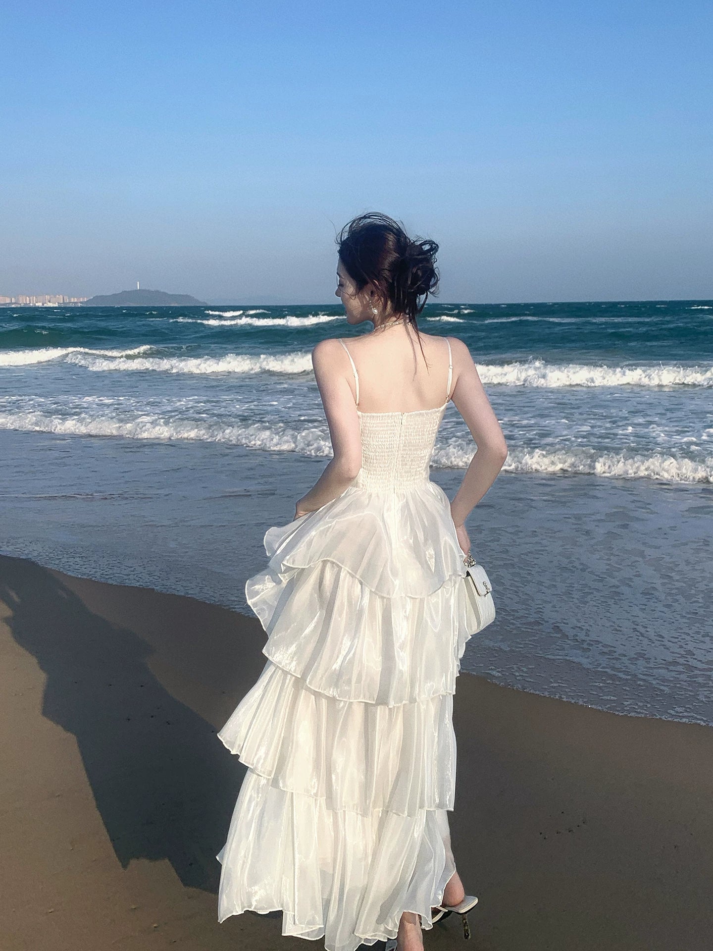 French Style A line Spaghetti Strap White Ideas For Women 21st Impress Summer Beach Prom Birthday Dress Evening Night Outfit MP267