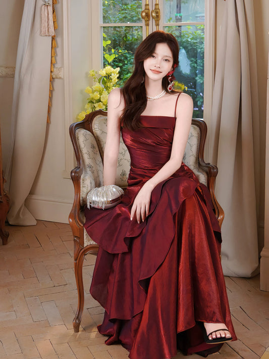 Sexy Mermaid Spaghetti Strap Burgundy Wine Red Ideas For Women 21st Impress Birthday Dress Evening Night Outfit MP114