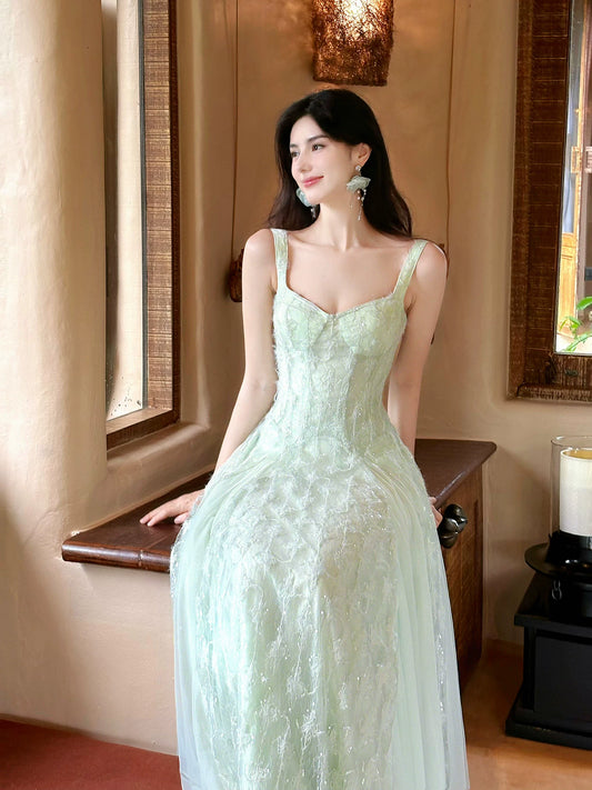 Simple A line Straps Green Mid Length 18th Birthday Gown For Women Party Dresses Holiday Beach Outfits MP228