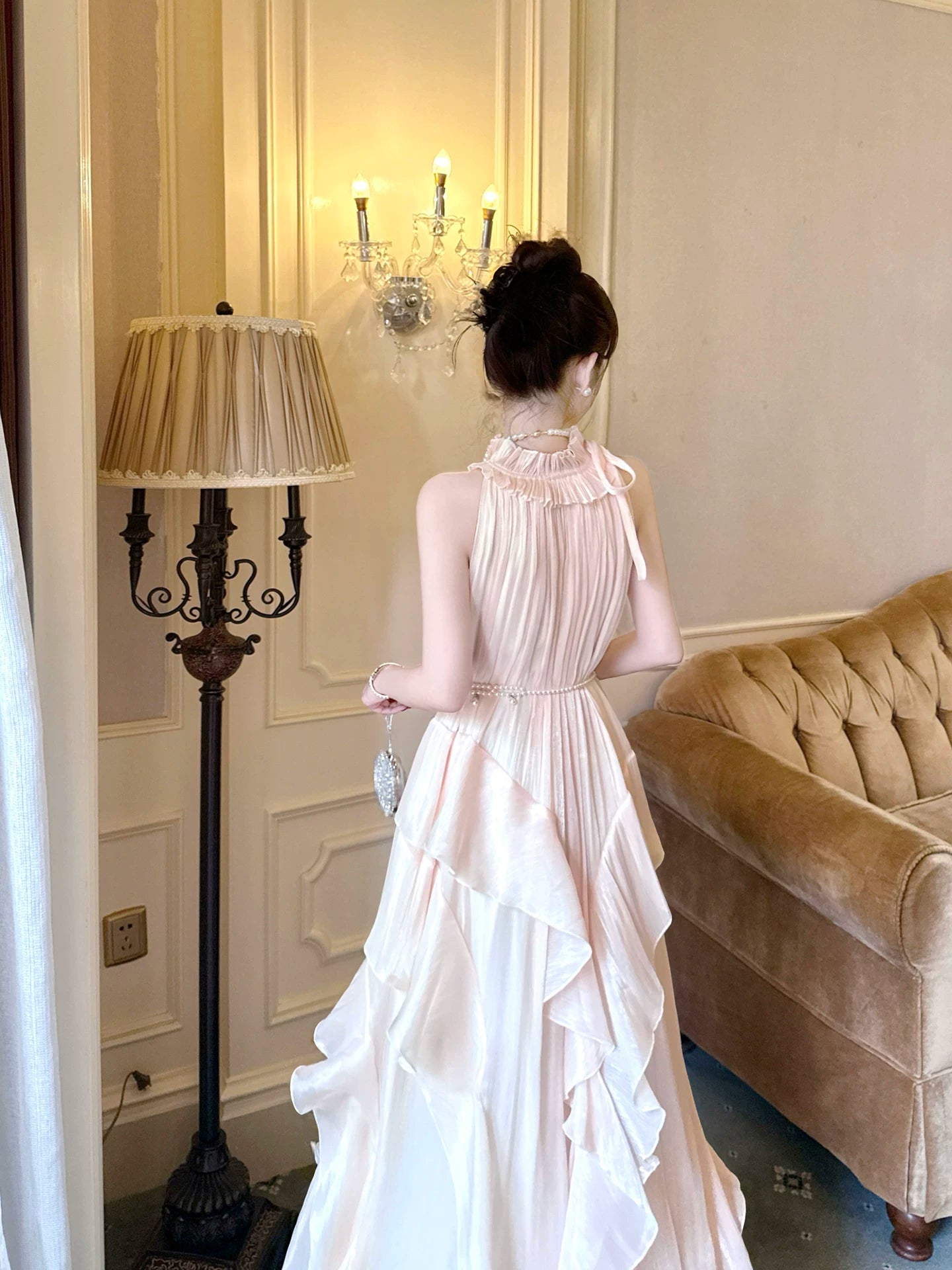 Robe longue rose style décontracté à col haut et ligne A pour femme, idéale pour un 18e anniversaire, une soirée ou une sortie, MP148