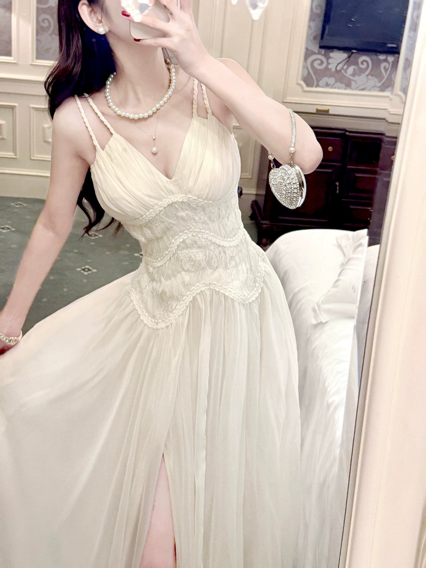 Modest A line French Style Spaghetti Strap Ivory With Lace Ideas For Women 18th Impress Birthday Dress Evening Night Outfit MP140