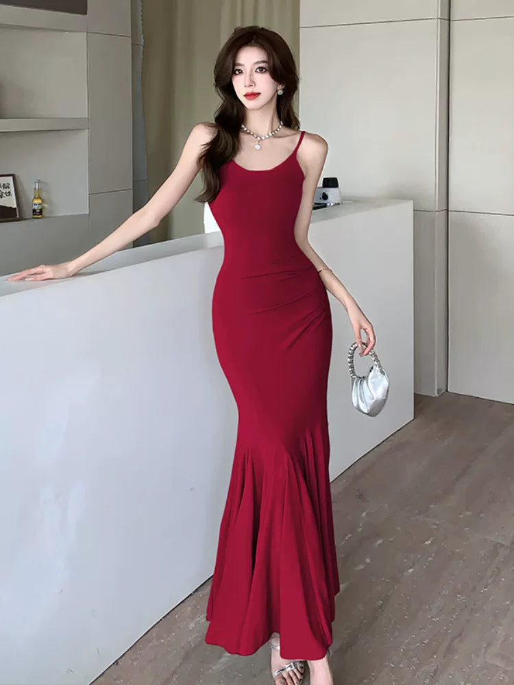 Simple Mermaid Spaghetti Strap Black Wedding Guest Dresses For Women Party Dresses Night Evening Outfits MP185