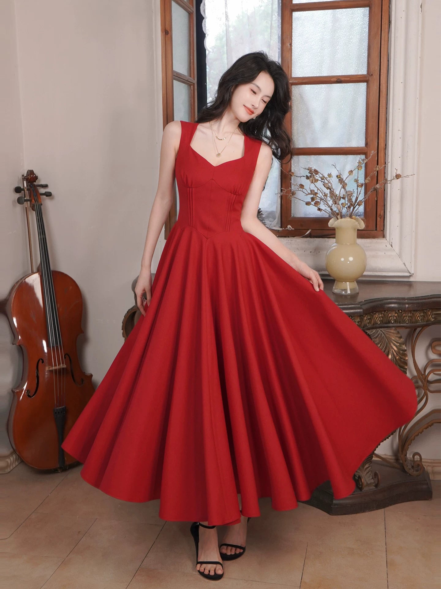 Sexy A Line Sweetheart Strap Red Satin Ideas For Women 21st Impress Birthday Dress Evening Night Outfit MP106
