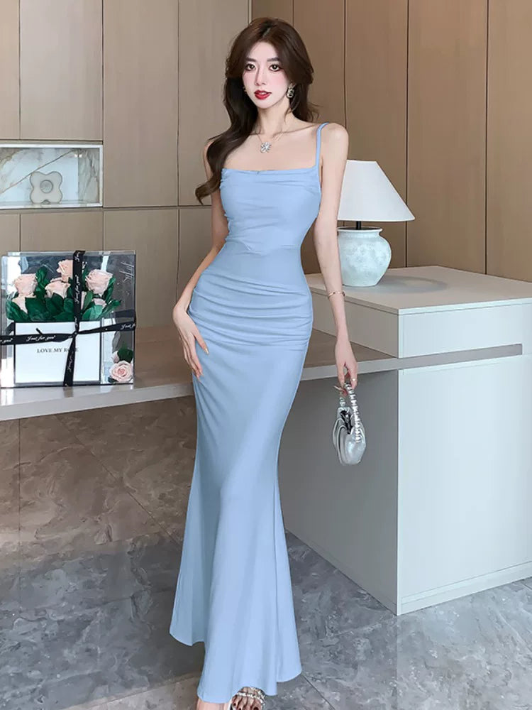 Simple Mermaid Spaghetti Strap Black Wedding Guest Dresses For Women Party Dresses Night Evening Outfits MP194