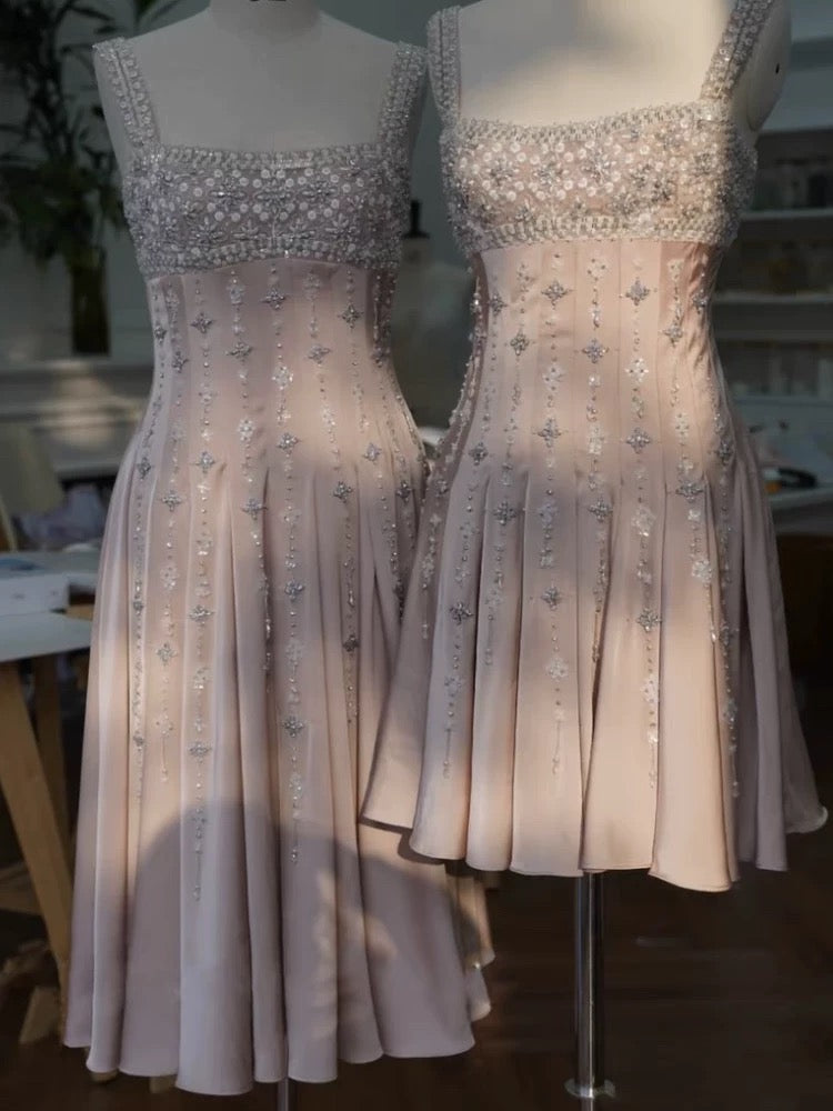 Sweet A line Square Neck White Chiffon With Beading Short Mini Homecoming Dresses 17th Birthday Party Dress MP455