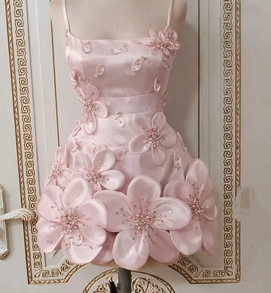 Prinzessin Satin Etui mit 3D-Blumen Abschlussball Kurz Homecoming Kleid Outfits zum 15. Geburtstag MP834