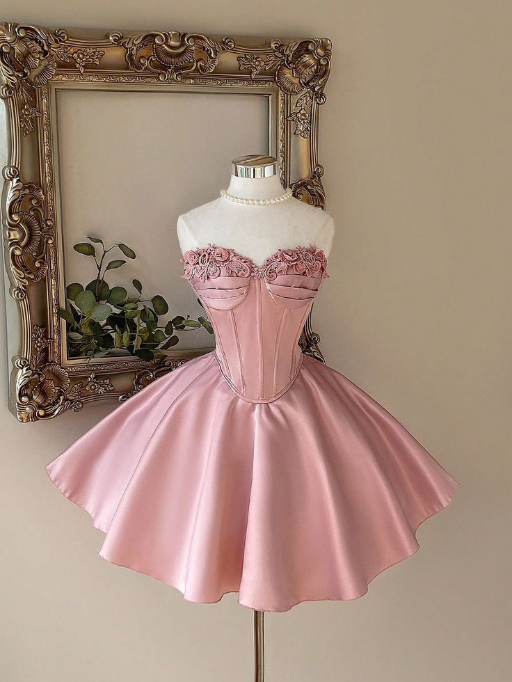 Princess Ball Gown Sweetheart Lace Pink Short Homecoming Dress 15th Birthday Outfits MP774