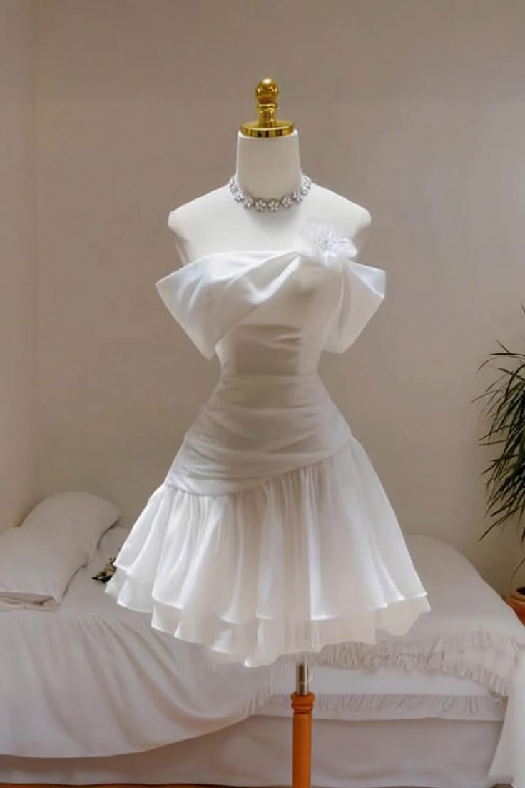 Charming Sheath Off The Shoulder White Mini Short Hoco Graduation Outfits Homecoming Dress MP877