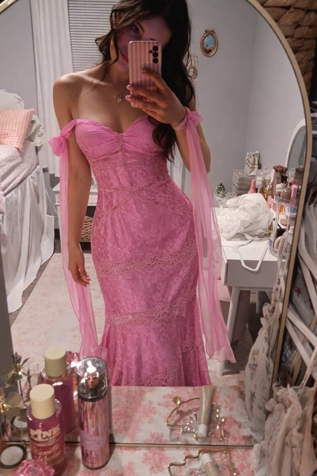 Charming Mermaid Spaghetti Strap Hot Pink Lace Long For Senior Year Pr –  MidnightProm