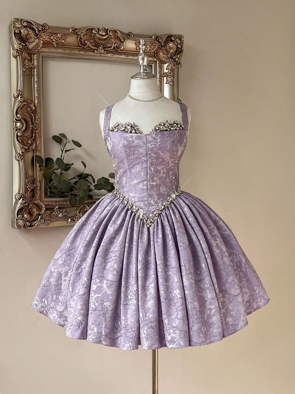 Cute Ball Gown Spaghetti Strap Lilac Lace Short 16th Birthday Outfits Homecoming Dresses MP908