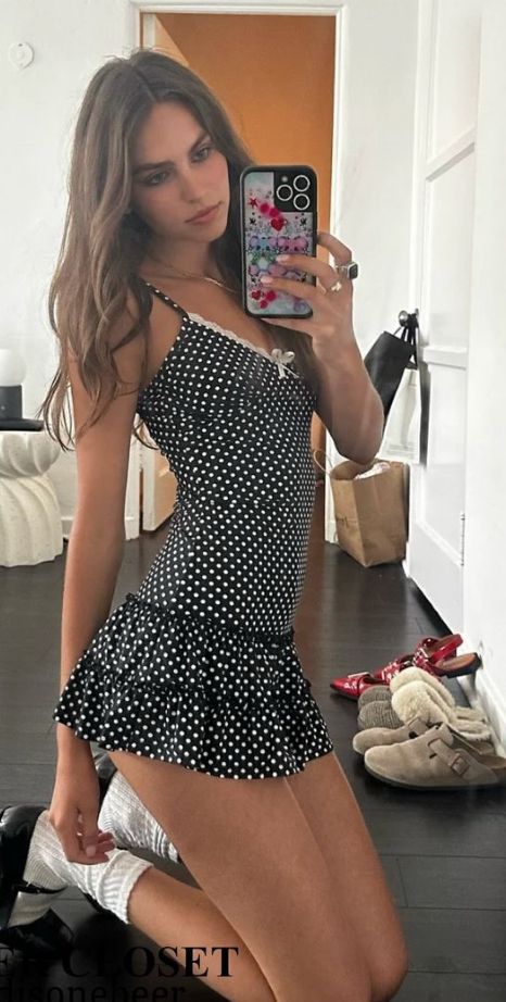 Simple Sheath Straps Hoco Dress Inspo Homecoming Classy Black Polka Dot Cute Party Outfits MP466