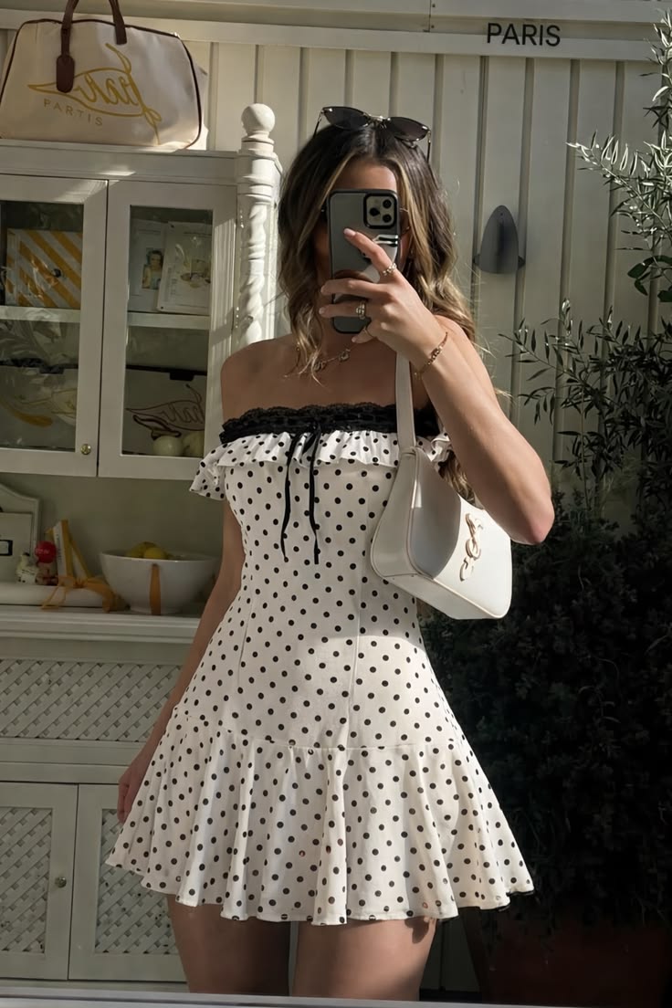 Robe courte bustier Hoco Inspo bal de promo élégante à pois noirs tenues de fête mignonnes MP464