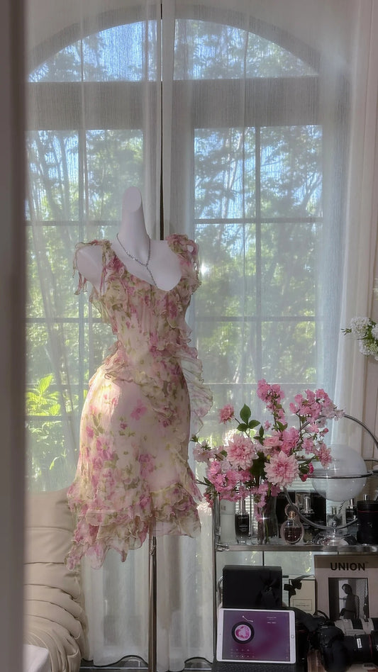 Sexy Homecoming Kleider Etui Pink Floral Mini Kurz Party Abschlussball Outfits MP1016