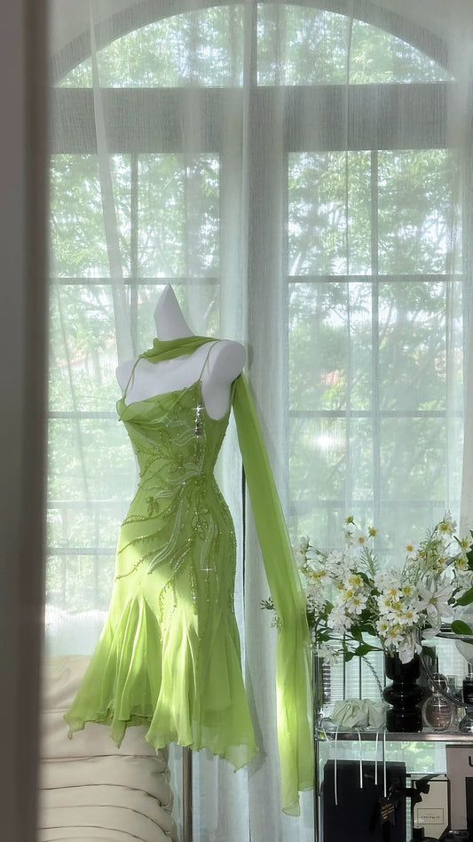 Green Homecoming Dresses Mermaid Beaded Crystals Short Mini Party Graduation Outfits MP975