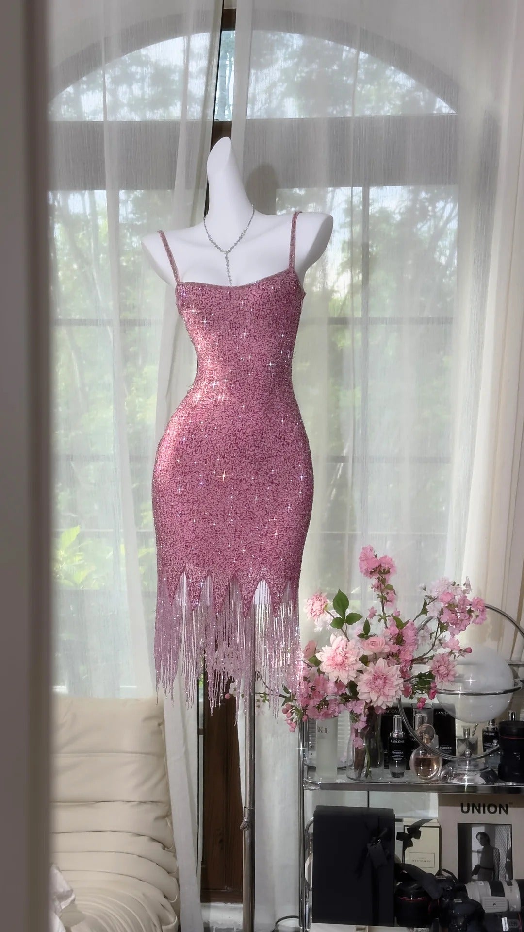 Sparkly Sheath Spaghetti Strap Pink Short Graduation Homecoming 15th Birthday Outfits MP949