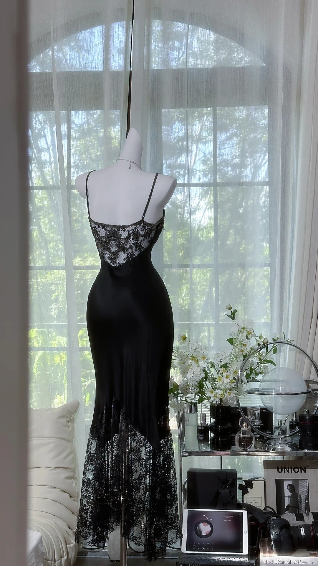 Classy Mermaid Spaghetti Strap Black Chiffon With Beaded Sleeveless Mid Length Prom Dresses MP952