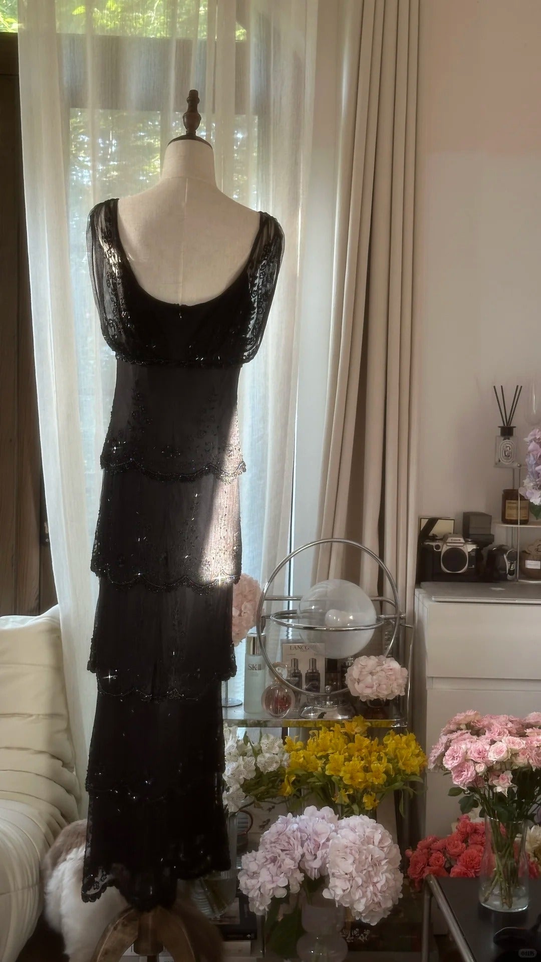 Modest Sheath V Neck Black Tie Dress Chiffon Floor Length Sleeveless Formal Gown Evening Prom Dresses MP1071