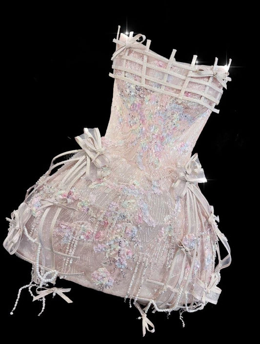 A-Linien-Trägerloses Pinkfarbenes Pailletten-Kleid für High School Teenager Homecoming Kleider Mini Hoco Abendkleid Formelles Kleid MP1270