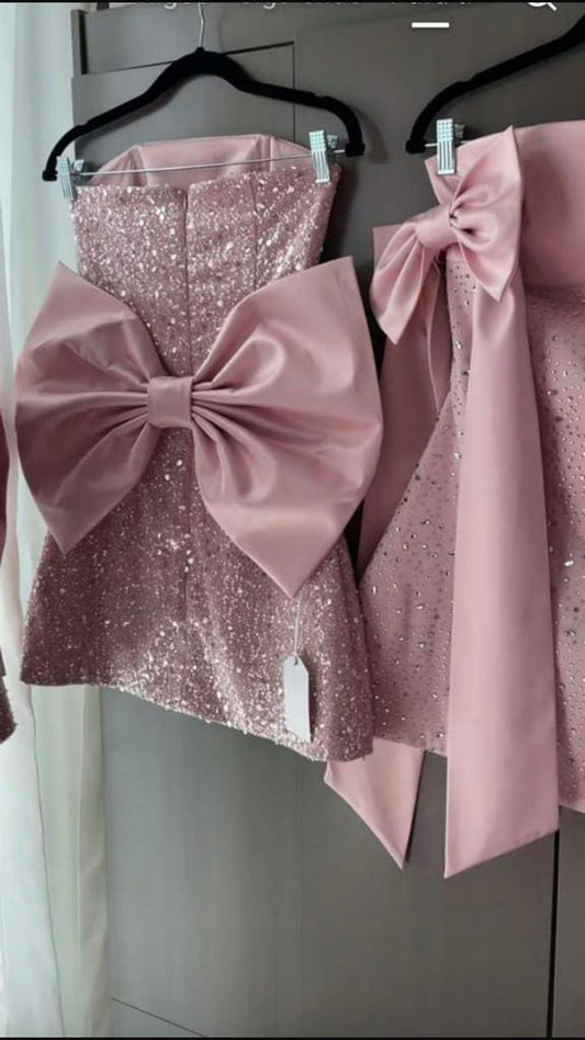 New Arrival Sheath Strapless Pink Sequin High School Dance Short Mini Homecoming Dresses Inspo Hoco Ideas MP1425