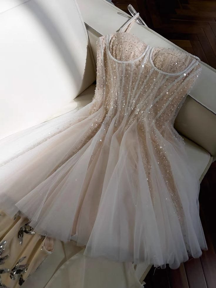 Sparkly A Line Spaghetti Strap Champagne Sequin Dance Short Mini Homecoming Dresses Inspo Hoco Dress Ideas MP1365