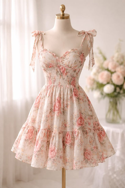Süßes Blush-Blüten-Sommerkleid, Soft Girl Aesthetic Outfit, Homecoming Elegante Party Outfits MP533